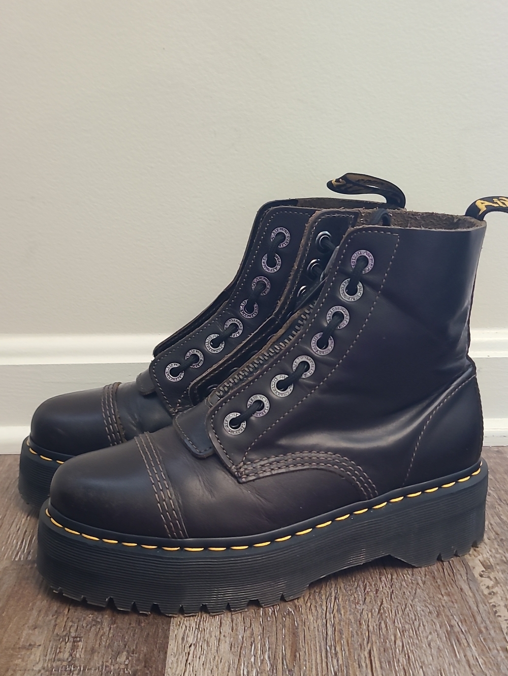 Dr. Martens Dark Taupe Orleans Sinclair Milled Nappa Leather Platform Boots